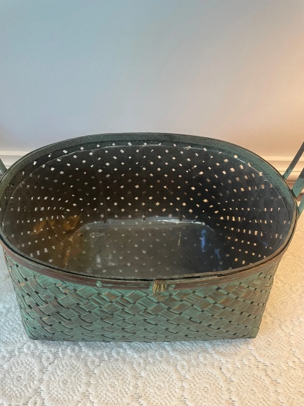Woven Green Rustic Handled Basket